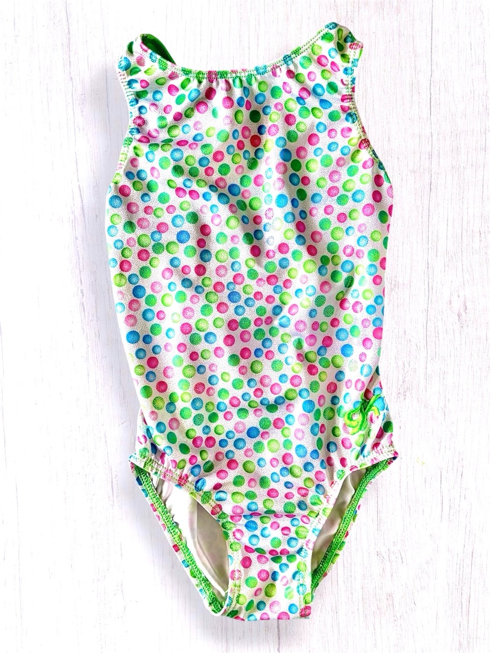 GK Elite Metallic Polka Dot Leotard – Child Small (CS) – Like New